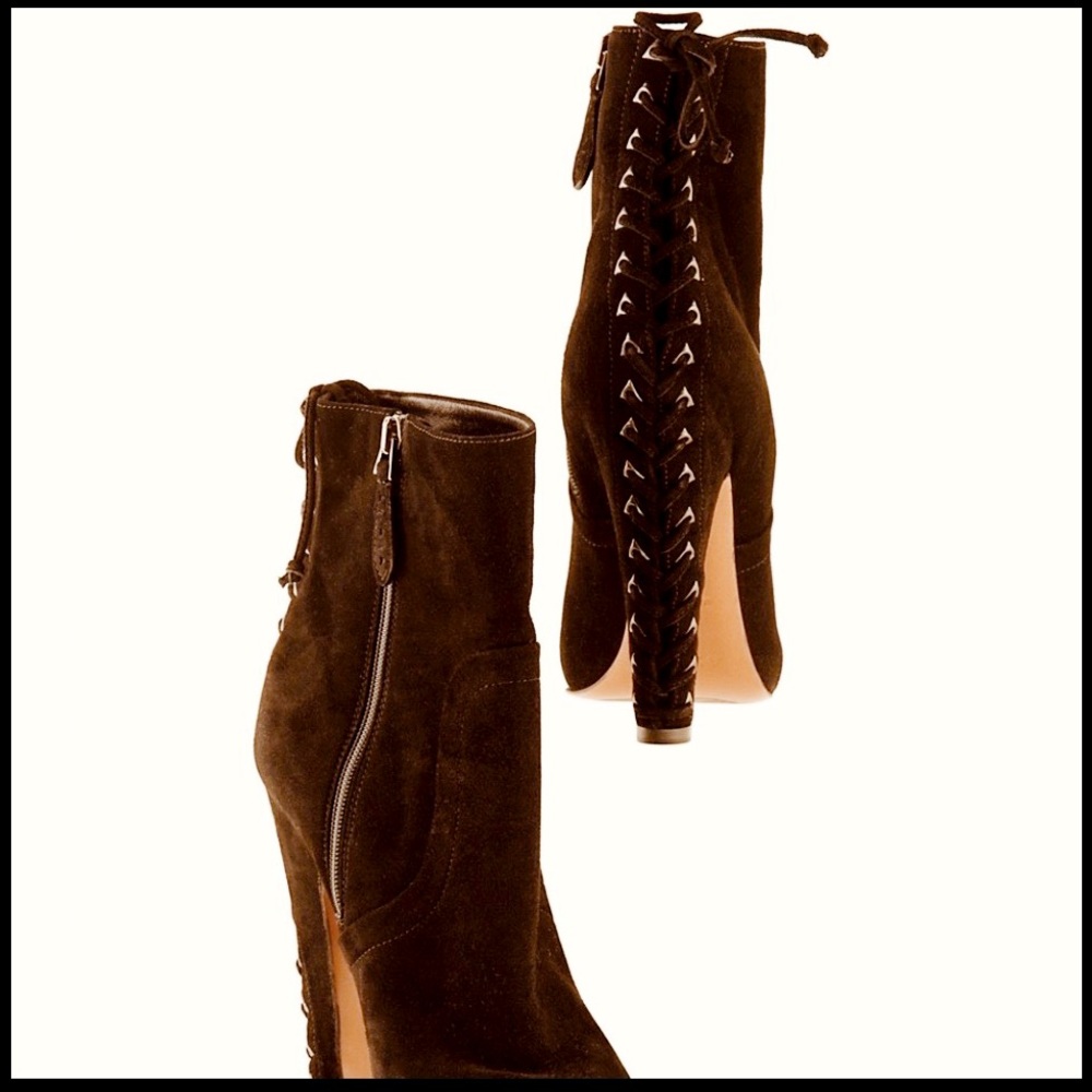Alaïa Burgundy Suede Lace Up Ankle Boots - Size 7 - Picture 4 of 10